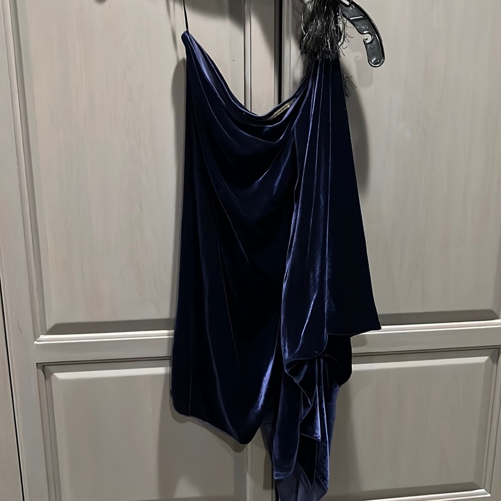 One shoulder top designer by Roland mouret velvet navy with tags